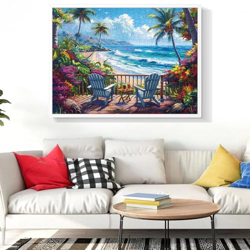 Jigsaw Puzzles for Adults 500 Pieces, Interlock Perfectly Letter on Back No Dust, Home Decor Birthday Party Gift Toy for Men Women Elders Seniors, 1:1 Poster Educational Toys & Games | 20.5 x 15 in - style: Beach Puzzle