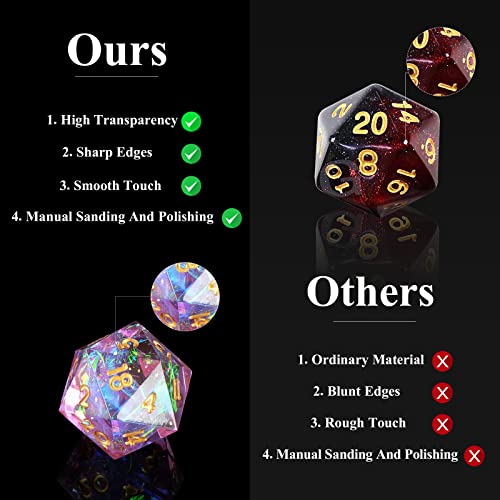 Sharp Edge DND Dice Set Handmade 7 Accessories Dice for Dungeons and Dragons TTRPG Games, Multi-Sided RPG Polyhedral Resin Sharp Edge Dice Roleplaying Games - color: Dice-pink Purple6