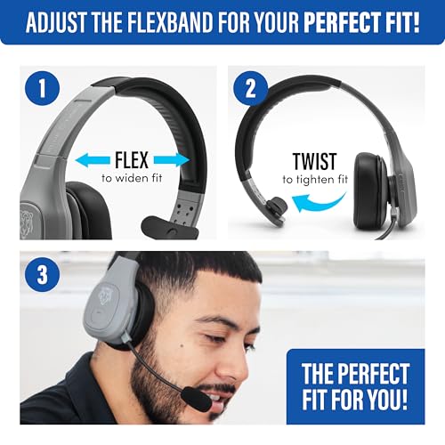 Blue Tiger Storm Gray - Premium Trucker Bluetooth Headset - Wireless Noise Canceling Mono Headset with Mic - High-Fidelity Sound, 30-Hour Talk Time, USB-C Charging - for Truck Drivers, Bluetooth 5.0 - color: Gray, style: Storm