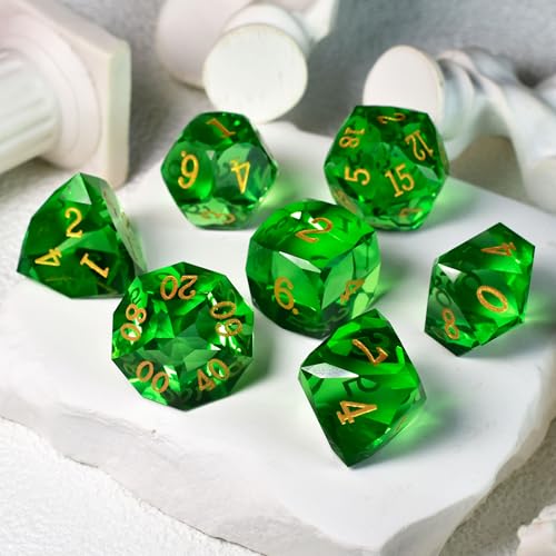 Prism Gemstone DND Dice Set, 7-Piece Glass Gemstone Dice for Dungeons and Dragons, RPG MTG Polyhedral D&D Crystal Glass Dice Set D4 D6 D8 D10 D% D12 D20 for TTRPGs - color: Prism Green