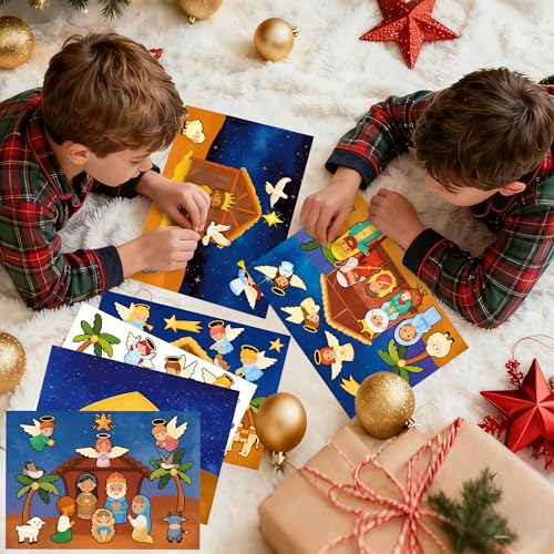 48 Sheets Nativity Scene Stickers, Religious Christian Christmas Stickers Nativity Crafts for Kids School Classroom, Christmas Activities Games for Kids Party Favors 24 Finished Products - style: Nativity Scene 48 Sheets