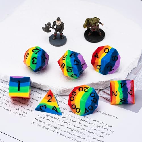 Silicone D&D Dice,Polyhedral DND Dice Set,Rubber Sharp Edges Soft Perfect Bouncer for Dungeons and Dragons, RPG, MTG (D4, D6, D8, D10, D12, D20, D%) for Ages 15 and Up - color: Rainbow 2