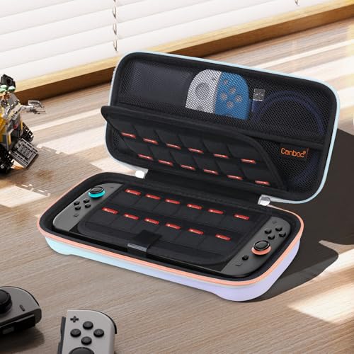 Canboc Carrying Case Compatible with Nintendo Switch 2 (2025), Hard Shell Switch 2 Console Bag with 24 Game Card Slots, Mesh Pocket fit Accessories, Purple Gradient Blue (Case Only) - color: Purple Gradient Blue