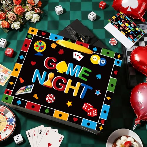 Neptniopllab Game Night Gift Bag with Card and Tissue Papers,Gaming House Board Games Themed Birthday Bag for Boys Kids Game Night Party Decorations Supplies