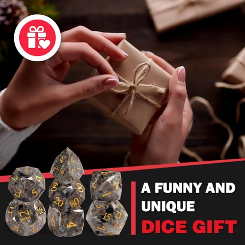 Natural Flame Yooperlite Gemstone 7-Piece Diamond Cut Dice Set D&D Set for Dungeons and Dragons, RPG, Tabletop Games, remium Gift Box & Durable Design - color: Ls-5