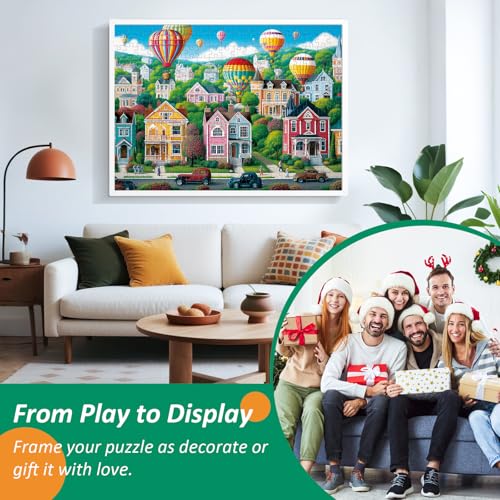 300 Piece Puzzles for Adults,Happy Town Puzzle for Adults Children Elderly,Colorful Hot Air Balloon Jigsaw Puzzle,Interlock Perfectly Letter on Back No Dust,Family Activity Game Nights Gift,20.5x15 in - color: Air Bar