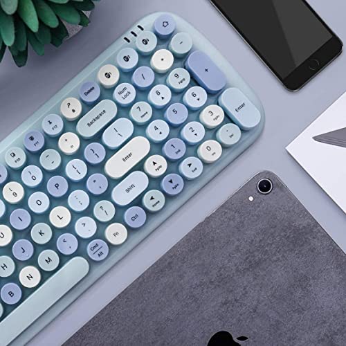 MOFII Bluetooth Wireless Keyboard for iPad, Laptop, PC, Mac, Smartphone, Connect 3 Bluetooth Devices, Cute Colorful Round Keys Retro Aesthetic Keyboard - Blue - color: mixed blue