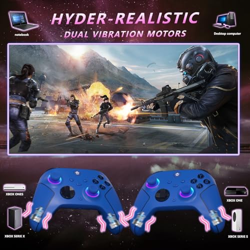 YUYIU Wireless 2.4GHz Controller with 7 Colors RGB Light for Xbox Controller, Xbox One Series X|S,Consoles,Steam PC Windows,with 1000mAh Battery/hall effect sticks/Turbo/Programmable, 3.5mm Audio Jack - color: Blue