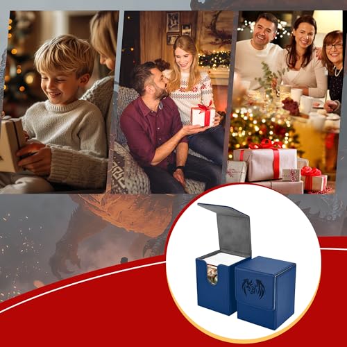 UAONO Card Deck Box for Yugioh MTG, 100+ Deck Case with 2 Dividers Fits TCG CCG PTCG, PU Leather Strong Magnet Card Storage Box Compatible with Magic Commander Trading Cards (Navy, Sky Dragon) - color: A1-Blue