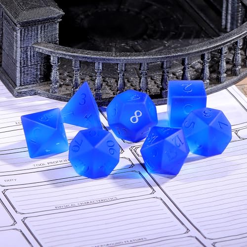 Matte Dark Blue 7Pcs Polyhedral Dice Set, K9 Crystal Cat's Eye Multi-Faceted DND Dice for Dungeons and Dragons RPG Tabletop Game (Matte Blue) - color: Matte Blue