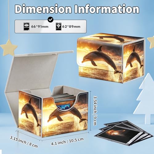 for MTG Commander Deck Box,Card Deck Box for Trading Yugioh MTG,Fits 100 Double Sleeved Cards,PU Leather Strong Magnet Case for Magic Commander TCG CCG,Dolphin Sunset - color: Dolphin Sunset