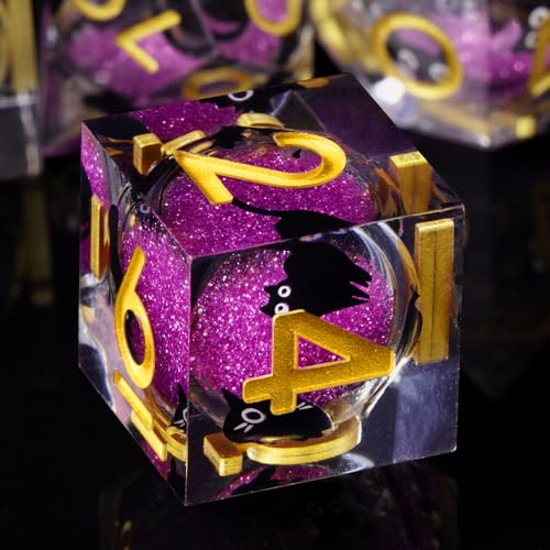 Liquid Core DND Dice Set, 7 Pcs Resin Sharp Edge Polyhedral Dice Quicksand Cat D&D Dice for Dungeons and Dragons RPG Role Playing Table Games