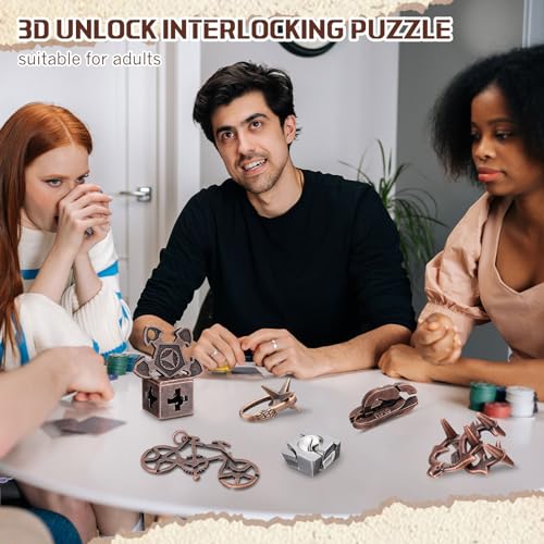 Syhood 10 Pieces Metal Brain Teaser Puzzles for Adults 3D Steel Puzzle Difficult Magic Mind Challenge Unlock Interlocking Games Iq Smart Logic Test Toys Basket Filler Stuffers(Stylish) - style: Stylish