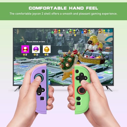 FUNDIARY Replacement for Nintendo Switch 2 Controller, Switch Wireless Controllers Compatible with Switch 2, Anti-Slip Soft Silicone Protective Cover with 2 Thumb Caps, Purple+Green - color: Purple and Green