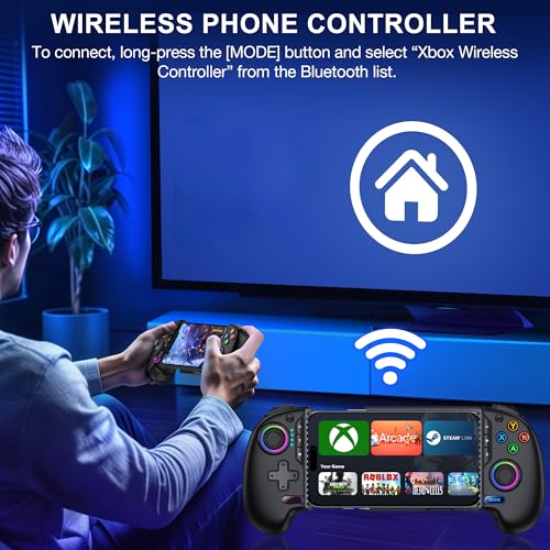 NinjaPlusOX Mobile Game Controller for iPhone/Android with Hall Joystick, Wireless Phone Controller with Phone Case Support, Compatible with Xbox Game Pass, Steam Link, Call of Duty, Roblox - color: Pure Black