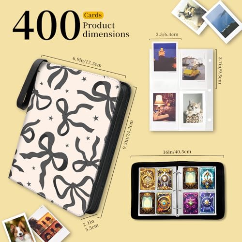 AXUASSILD 4 Pocket Card Binder, Premium Trading Card Holder Fits 400 Cards With 50 Removable Sleeves, Cute Portable Collection Card Ablum Holder Beautiful Black Bowtie - color: Beautiful Black Bowtie