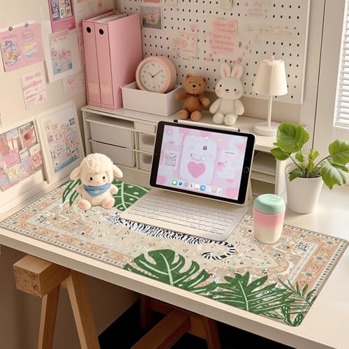 Baziabbo Cute Desk Mat,XXL Extended Large Mouse Pad,Gaming Mousepad with Stitched Edge,Non-Slip Rubber Base Keyboard Desk Pad for Home Office Study Game (Khaki Lion) - color: Khaki Lion