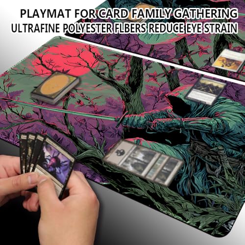 MTG Playmats(Stitched) 14x24in Compatible for OCG CCG RPG TCG Playmats with Card Zones Storage Bag (Assassins-No Zone) - color: Assassins-no Zone