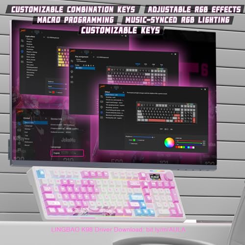 LINGBAO K98 PRO Anime Mechanical Keyboard Wireless, with Screen & Knob,RGB Gaming Keyboard, Tri-Mode BT5.0/2.4GHz/USB-C, Gasket Mount Hot Swappable Linear Switches Gamer Keyboards for PC/Mac/Android - color: K98Pro | 10000mAh | Anime Pink