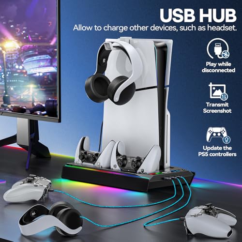 Tokluck PA5/Slim/Pro Cooling Station with Auto Turbofan & 3-Level Speed, PA 5 Vertical Stand Cooling Fan Station with Controller Charger, Accessories Base Cooler Docking Station, Black - color: Black