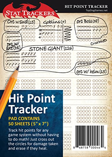 Hit Point Tracker Pad for RPGs, Like DND and Pathfinder, Plus War Games, Board Games, and CCGs to Easily Track Any Resource