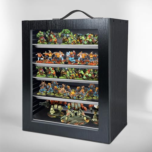 Miniature Storage Case for Collectibles Miniatures, Wooden Miniature Carrying Case with 5 Metal Trays, Miniatures Transport Case, Black - color: Black
