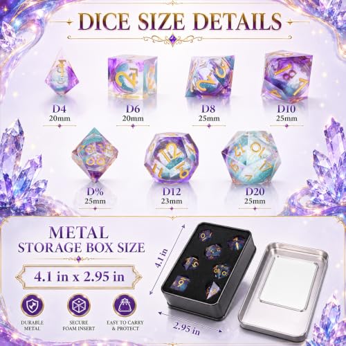 Metal Dice Set for DND - 7pcs with Gift Box, Perfect D&D Gift (Blue-Purple) | Elegant gift box included, making it the ultimate present for roleplaying tabletop gamers and D&D enthusiasts - color: Blue-purple