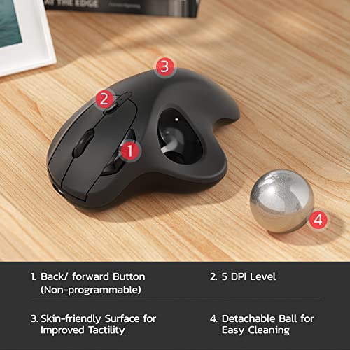 Nulea M501 Wireless Trackball Mouse Ergonomic Thumb Control, 4 DPI Levels | Rechargeable rollerball mouse with Bluetooth USB receiver,3 device use,smooth tracking,compatible with PC Mac Windows-Silver - color: G-Silver