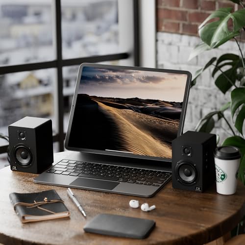 H1 Computer Speakers for Desktop PC, Monitor & Laptop, 60W Powered 2.0 Stereo with Bluetooth, 24-Bit USB-C DAC, Optical, 3.5mm AUX, Bass/Treble Control, Black - color: Black