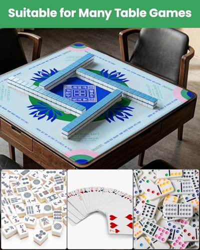 Mahjong Mat with Rules, 32.2" Neoprene Mahjong Mats for Table, American Mah Jong Mat with Carry Bag- Noise Reduction & Anti-Slip Rubber for Board/Tiles Game, Dominoes, Travel, Blue Green - color: Blue-green