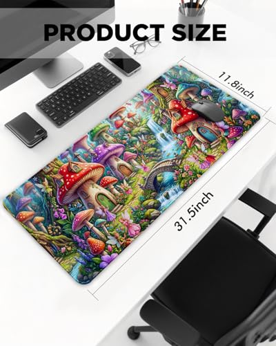 Mouse Pad, Desk Mat, 31.5x11.8in Large Mousepad, Mushroom House | Desk Pad with Stitched Edge & Rubber Non-Slip Bottom, Gaming Mouse Pad, Extended Mousepad for Home, Office - color: Mushroom House