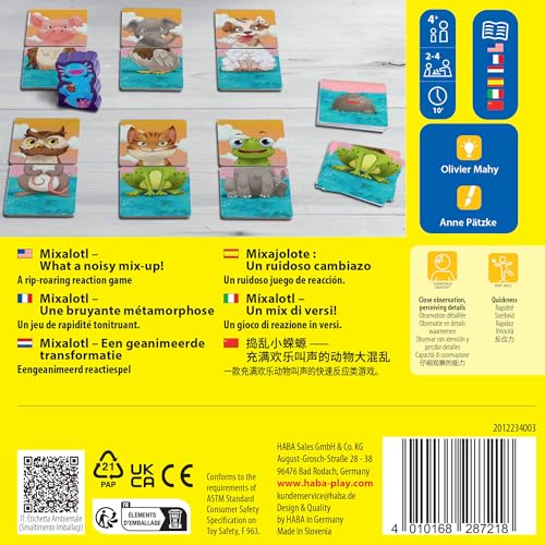 HABA Mixalotl: Fast-Paced Animal Matching Game for Kids Ages 4+, Family Card Game with Mixed-Up Sounds & Reactions, Fun for Children and Adults