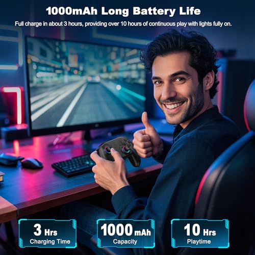 ELISWEEN Wireless PC Gaming Controller with Hall Effect Joysticks, PC Controller with 4 Programmable Back Buttons, Dual Vibration, 1000mah Battery | Compatible with PC/Switch/Android/iOS-Black - color: Black + USB Receiver