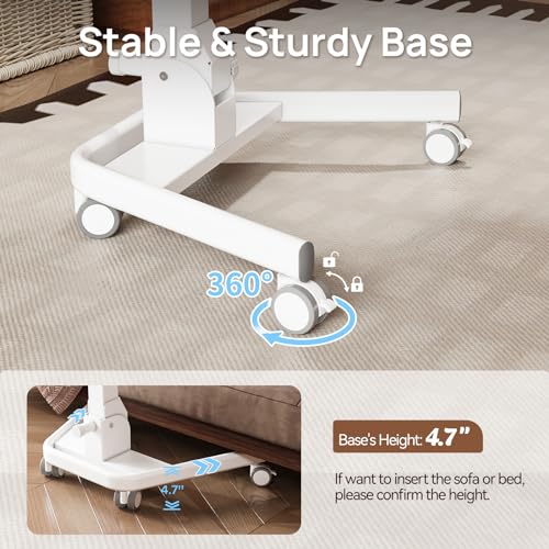 Foldable Mobile Standing Desk, Rolling Laptop Cart, White | 29.9"-42.9" Height Adjustment, Easy to Fold, Portable Standing Desk on Wheels, Folding Desk for Compact Space - color: White