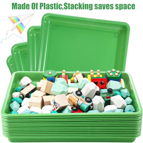 Maitys 15 Pack Plastic Art Trays 12 x 16 Inch Activity Crafts Trays Sensory Tray DIY Projects, Painting, Beads, Jewelry Office Home Organizer Arts and Crafts Supplies(Green) - color: Green
