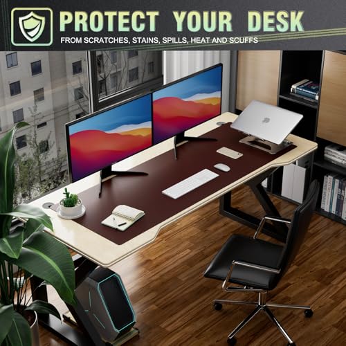 K KNODEL Large Office Leather Desk Mat, Mouse and Keyboard Pad, Computer and Laptop Mat, Desktop Protector and Cover, Writing Pad and Blotter (47.2"x17", Dark Brown) - color: Dark Brown, size: 47.2" x 17"