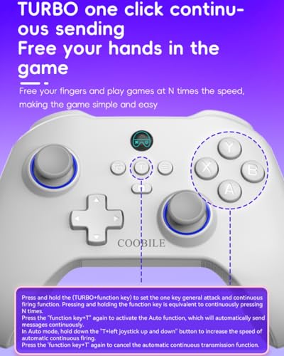 COOBILE Wireless Gaming Controller, Bluetooth Gamepad with Hall Joystick, hall trigger, Macro Back Key, no blind zones, support six-axis somatosensory,for iOS, Android, PC, Switch, Steam (white)