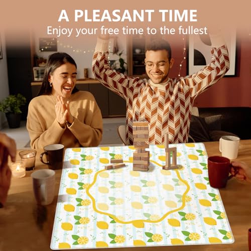 Yellow Lemon Mahjong Mat 31.5"x31.5", Summer Citrus Lemon Stripes Non-Slip Noise Reduction Gaming Mat for American Mahjong Poker Card Board Games Dominoes - color: Citrus Lemon