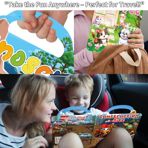 Kalysky 6 Set (260pcs) Reusable Sticker Books for Toddlers 1-3 2-4, Kids 3D Puffy Stickers (Dinosaurs, Forest, Town, Pets, Construction, Insects), Sticker Activity Books - color: 6 Set -Dinosaurs/Forest/Town/Pets/Construction/Insects