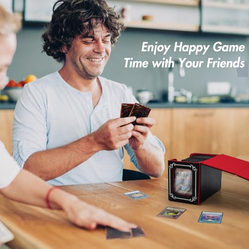 STORY OF WHITE Laser Card Deck Box | YGO MTG Organizer Holds 220+ Double Sleeved Card Storage Trading Games Leather Display Windows with magnetic cardholder - color: Black silver
