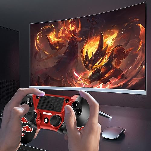AceGamer Wireless Controller for PS4 Compatible with PS4/Slim/Pro, FTFVaska Gamepad with Enhanced Dual Vibration/Analog Sticks/6-Axis Motion Sensor/Charging Cable/Thumb Caps! (Red Cloudy) - color: Red Cloudy