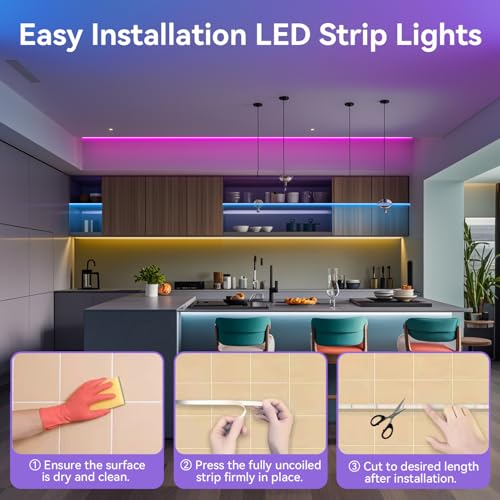 CHARKEE 130ft LED Strip Lights RGB Color Changing | 65.6ft x 2 Rolls, Music Sync, Dimmable, 24V Bluetooth LED Lights, Smart App & Remote Control for Bedroom DIY - size: Bluetooth 130ft