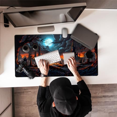 Dark Fantasy Castle Desk Pad Extended Gaming Mouse Pad, XXL Large Computer Laptop Keyboard Wireless Mouse Mat, Office Desk Decor Mousepad Deskmat with Stitched Edges Matt 31.5x15.7 in - color: Dark Fantasy Castle