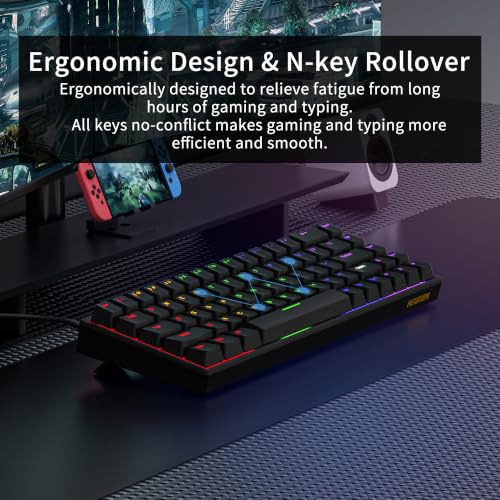 Newmen GM682 Wired Mechanical Keyboard,60% Percent Gaming Keyboard | Wired Mechanical Keyboard,60% Percent Gaming Keyboard,LED Backlit,Compact,USB C,Custom,Ergonomic,Mini,PC,Black,Red Switch - color: Black Keycaps