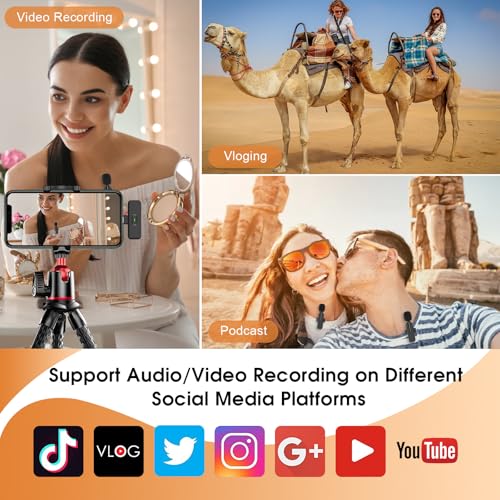 MAYBESTA Wireless Lavalier Microphone for iPhone, iPad, Android - Bluetooth Lapel Phone Mic for Video Recording - Mini Clip on Microphones for YouTube Podcast Interview(2-in-1 Port)