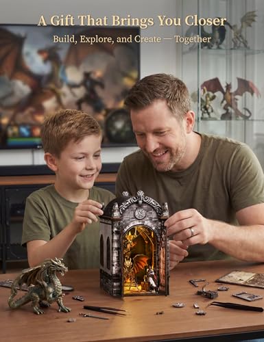 Book Nook Kit for Adults, Dragon Lair DIY Miniature House Kit, Dark Fantasy Tiny House with Knight & Treasure, 3D Puzzles for Adults, Castle Bookshelf Decor