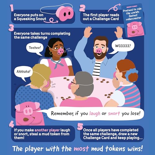 Snort Funny – The Oinkredible You Laugh You Lose Party Game | Family Games for Kids and Adults | 150 Challenge Cards, 5 Pig Snouts & Mud Tokens | Funny Games for Friend & Family, 4-8 Players, Ages 8+ - color: First Edition