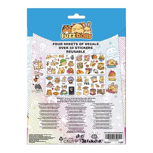 Fuzzballs Cute Anime Animal Tech Decal Stickers – 4 Reusable Vinyl Sheets for Laptop, Phone, Tablet, Console & Notebook Decoration
