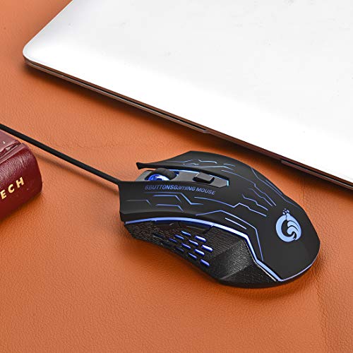 Gaming Mouse Wired - Game Computer Mice with 6 Buttons for PC,Gamer - USB Wired Mouse - Comfortable Grip - … (Black)