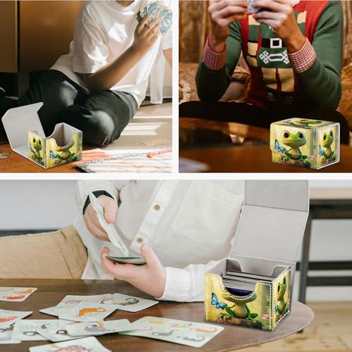 Magnetic Closure TCG Deck Box Portable Card Holder Trading Card Deck Box | PU Leather Collectible Card Case Game Trading Card Deck Box Storage Scratch Resistant Lining, Blue Butterfly And Green Frog - color: Blue Butterfly And Green Frog